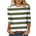thumbnail image 1 of Scyoekwg 3/4 Sleeve Shirts for Women Cewneck Three Quarter Length Sleeve Blouse Fall Clothes Vintage Striped Print Graphic Tee Loose Casual Lightweight Pullover, 1 of 5