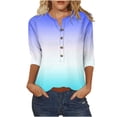 thumbnail image 1 of Scyoekwg Womens 3/4 Sleeve Tops Trendy Round Neck Button Three-Quarter Sleeve T-Shirt Gradient Color Graphic Tee Loose Lightweight Casual Summer Comfy Blouses (Blue,XXXL), 1 of 3