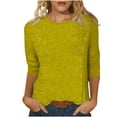 thumbnail image 1 of Scyoekwg Womens 3/4 Sleeve Tunic Shirts Casual Round Neck Sparkly Tops for Women Glitter Graphic Comfy Basic Tops Lightweight Dressy Blouses (Yellow,M), 1 of 1