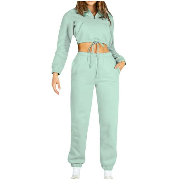 Scyoekwg Womens Athletic Sets 2 Piece Outfits Stand Collar Long Sleeve Tops Wide Legs Pants Sports Outfits Loose Casual Solid Color Fashion Fall Outfits Tracksuit Set (Blue,XL)