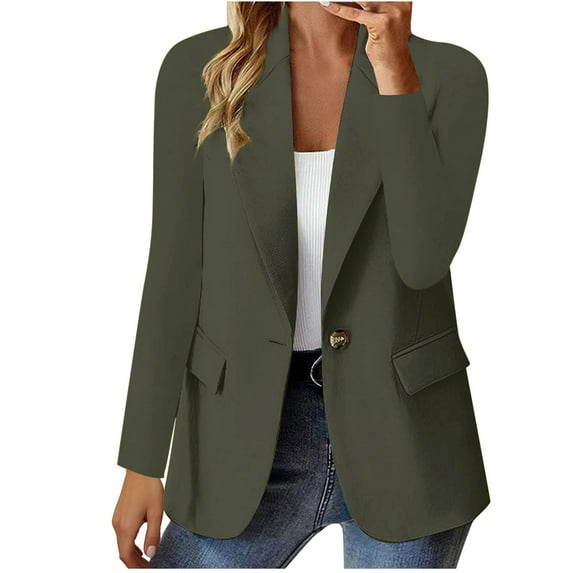 Scyoekwg Womens Blazer 2025 Fashion Bussiness Casual Long Sleeve Button Lapel Work Office Dressy Suit Jackets with Pockets