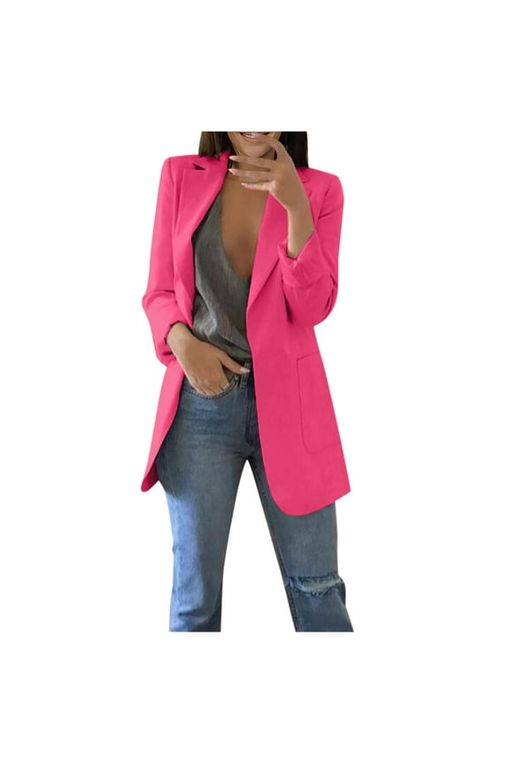 Womens Blazer Autumn Winter Fashion Casual Long Sleeve Office Coat Cardigans Suit Long Jacket Workout Tops Hot Pink XXL