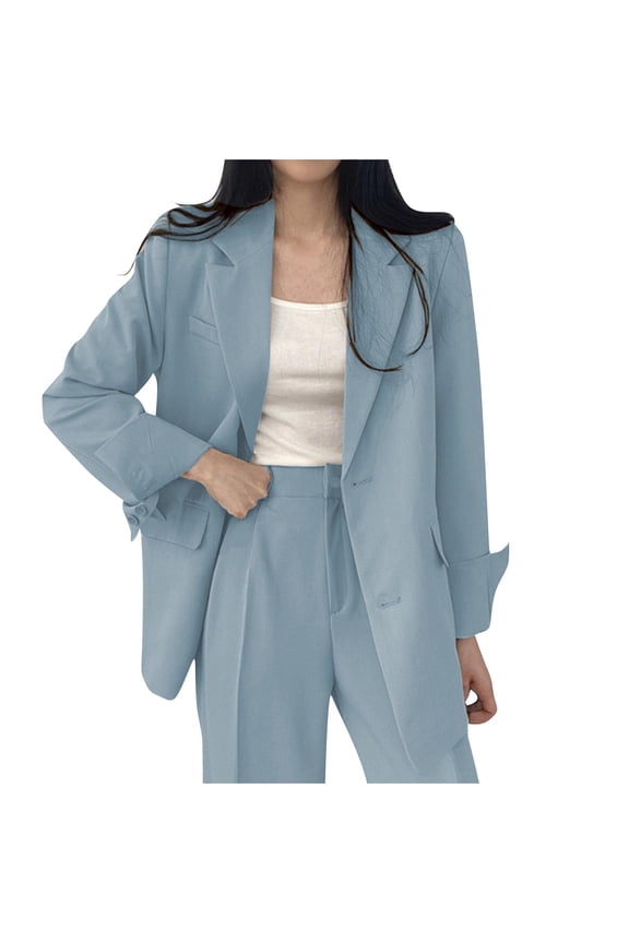 Womens Blazer Business Casual Suits Jackets Long Sleeve Open Front Button Lapel Work Suit Blazer Jacket with Pockets