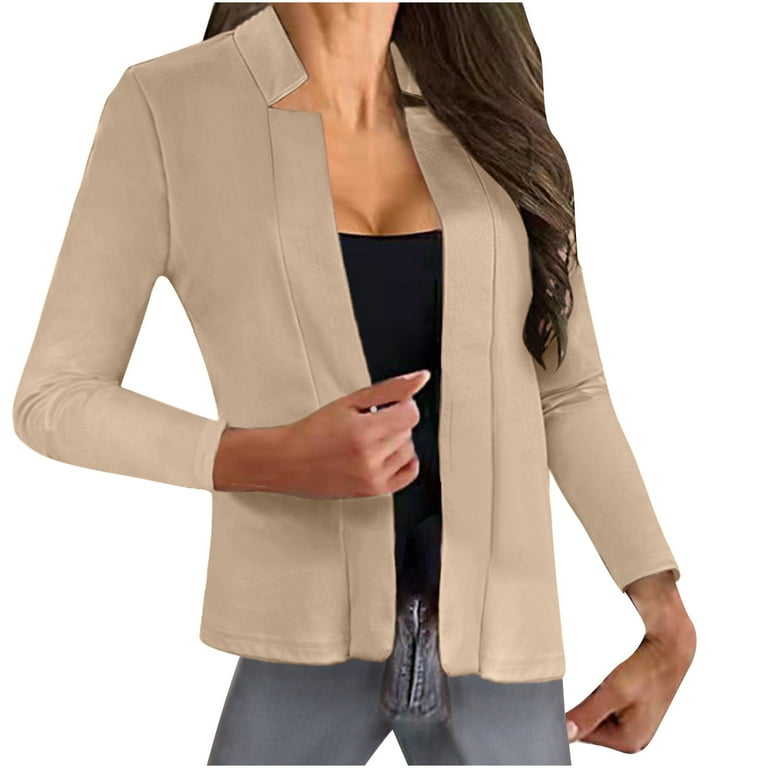 Scyoekwg Womens Blazer Fall Clothes Solid Color Casual Long-sleeved  Cardigan Top Jacket Coat Outerwear Fall Fashion Coffee XXL