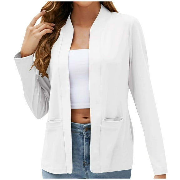 Scyoekwg Womens Blazer Solid Color Button Lapel Blazer Fall Coats Offices Work Suit Trendy Long Sleeve Business Casual Lightweight Coats(White,M)