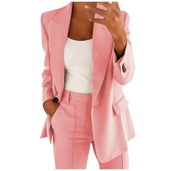Scyoekwg Womens Blazer Tops Fashion Casual Solid Lapel Petite Suit Long Sleeves Coat Cardigan Tops Tailored Coat Womens Clothes Pink XXXXL