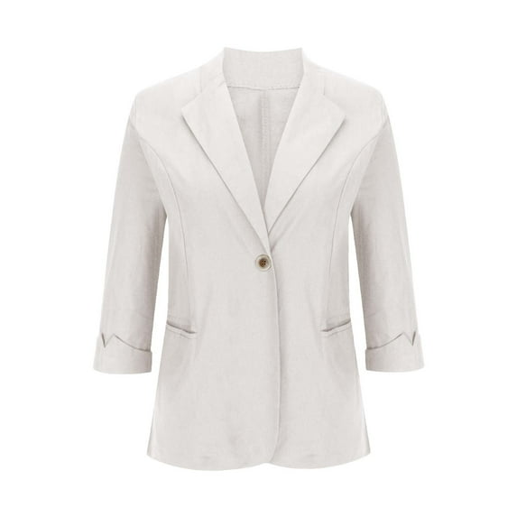 Scyoekwg Womens Blazers for Work Casual Business Trendy Solid Color Button Lapel Blazer Fall Coats Offices Work Suit Lightweight 3/4 Sleeve Coats(Beige,XXXXL)