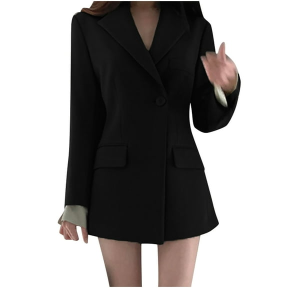 Scyoekwg Womens Blazers for Work Casual Button Lapel Blazer with Pocket Lightweight Offices Work Suit Long Sleeve Fall Coats Business Solid Color Trendy Coats(Black,S)
