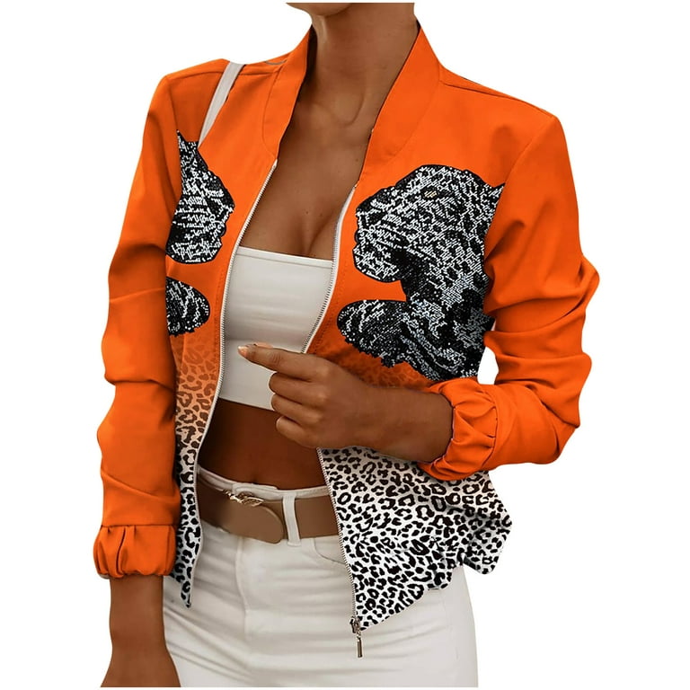 Scyoekwg Womens Blazers for Work Professional Business Attire Printed Long  Sleeve Slimming Cardigan Zip Up Suit Coat Top Jacket Clothes Orange XXL 