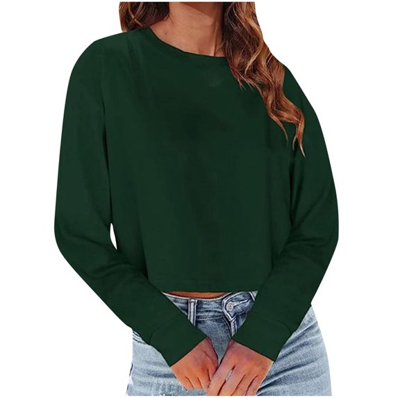 Scyoekwg Womens Blouses Dressy Casual Crew Neck Basic Short Tops Solid Color Loose Long Sleeve T Shirts Lightweight Fall Tops Trendy Pullover (Army Green,S)