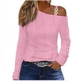 thumbnail image 1 of Scyoekwg Womens Blouses T Shirt Casual Comfy Loose Round Neck Cold Shoulder Tops Dressy Blouse Lightweight Long Sleeve Tops Solid Color Blouse Clearance (Pink,L), 1 of 6