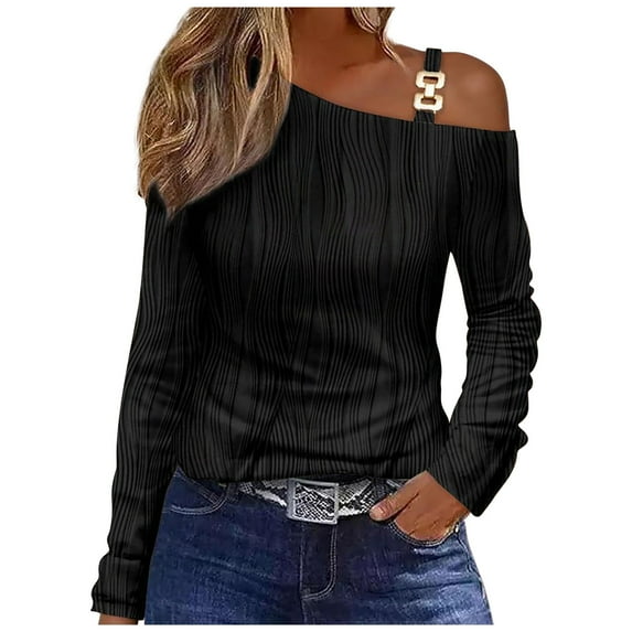 Scyoekwg Womens Blouses T Shirt Casual Comfy Loose Round Neck Cold Shoulder Tops Dressy Blouse Lightweight Long Sleeve Tops Solid Color Blouse (Black,S)