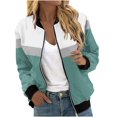 thumbnail image 1 of Scyoekwg Womens Jacket Casual Lightweight Long Sleeve Trendy Color Block Splicing Loose Fall Coats Stand Collar Zipper Jacket Outerwear(Green,XL), 1 of 5