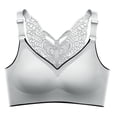 thumbnail image 1 of Scyoekwg Womens Bras Butterfly Embroidery Lace Back Bras Wirefree Bra Without Steel Ring Latex Bras Comfortable Solid Color Gathered Bra Daily Bras Gray XXXXL, 1 of 6