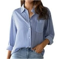 thumbnail image 1 of Scyoekwg Womens Button Down Shirt Comfy Long Sleeve Shirts Fall Tunic Top Shirts 2022 Fashion Button Shirts V Neck Lapel Classic Solid Color Long Sleeve Blouses Lightweight Loose Casual Blue M, 1 of 7