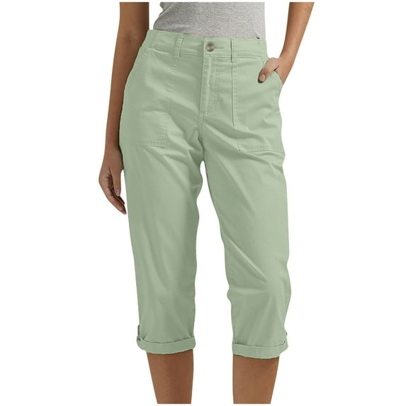 Scyoekwg Womens Capris Button Zipper Outdoor Hiking Work Pants Comfy Lightweight Classic Solid Color Fashion Casual Baggy Pants Capris (Army Green,XXL)