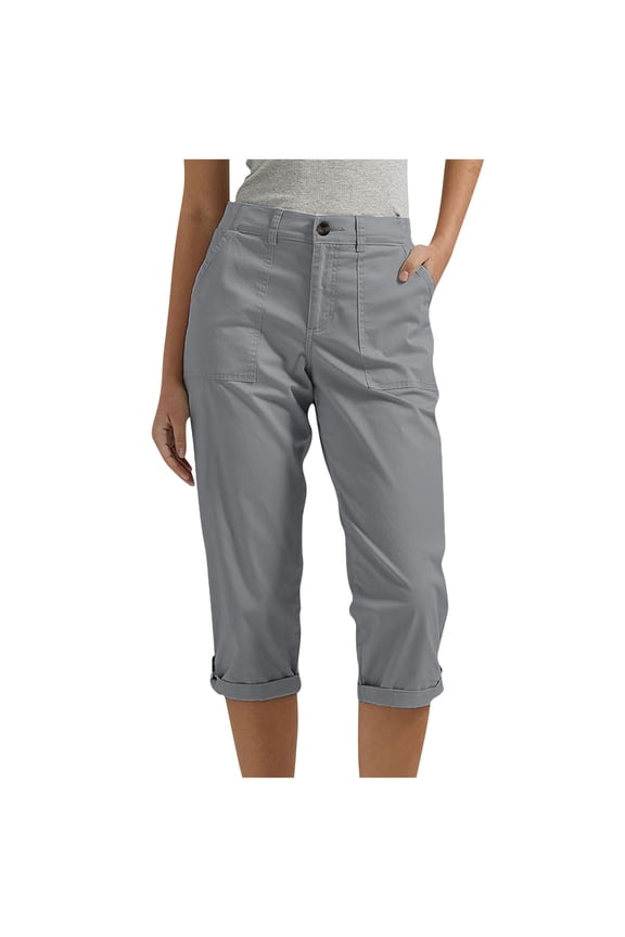 Womens Capris Button Zipper Outdoor Hiking Work Pants Comfy Lightweight Classic Solid Color Fashion Casual Baggy Pants Capris (Gray,S)