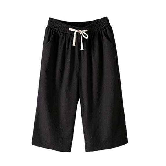 Scyoekwg Womens Capris Elastic Waisted Drawstring Wide Leg Cropped Trousers Pants Pockets Casual Comfy Loose Solid Color Trendy Summer Ladies Capris Pants (Black,L)