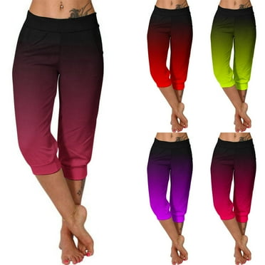 Scyoekwg Womens Capris for Summer Clearance Lightweight Mid Waist Capris Joggers Workout Athletic Yoga Pants Ladies Capris Trendy Casual Comfy Loose Gradient Color Summer Pants (Green,L)