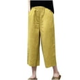 thumbnail image 1 of Scyoekwg Womens Capris for Summer Elastic Waist Loose Wide Leg Cropped Trousers Pants Ladies Capris Casual Comfy Loose Solid Color Trendy Summer Pants (Yellow,XL), 1 of 5