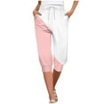 thumbnail image 1 of Scyoekwg Womens Capris for Summer High Waisted Drawstring Jogger Yoga Pants Lightweight Slim Sweatpants with Pockets Ladies Capris Color Block Summer Trendy Casual Loose Comfy Pants (Pink,L), 1 of 6