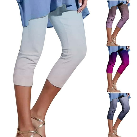 Scyoekwg Womens Capris for Summer High Waist Skinny Yoga Capris Pants Ladies Capris Casual Trendy Gradient Color Loose Comfy Summer Pants (Navy,L)