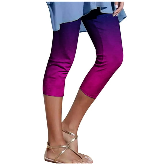 Scyoekwg Womens Capris for Summer High Waist Skinny Yoga Capris Pants Ladies Capris Casual Trendy Gradient Color Loose Comfy Summer Pants (Purple,L)