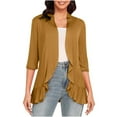 thumbnail image 1 of Scyoekwg Womens Cardigan 3/4 Sleeve Trendy Lightweight Solid Color Open Front Ruffle Cardigan Tops Casual Loose Cardigan(Brown,XXL), 1 of 6