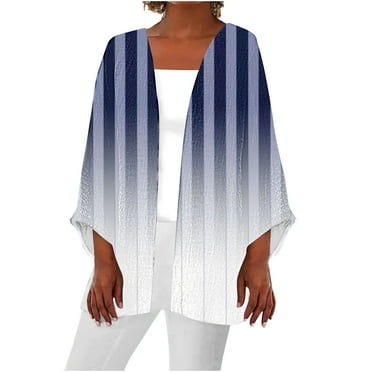 Scyoekwg Womens Cardigans Lightweight 3/4 Sleeve Trendy Casual Striped Printed Open Front Medium Length Sleeve Cardigan Loose Cardigan(Blue,XXL)