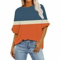 thumbnail image 1 of Scyoekwg Womens Casual Short Sleeve Blouses Round Neck Oversized Tee Loose Color Block Patchwork Shirts Trendy Lightweight Blouses (Orange,XXXXL), 1 of 5
