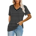thumbnail image 1 of Scyoekwg Womens Casual Short Sleeve Blouses V Neck Tshirt Loose Stripe Print Trendy Lightweight Blouses (Black,XL), 1 of 6