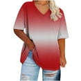 thumbnail image 1 of Scyoekwg Womens Casual Short Sleeve T Shirts Round Neck Oversized Tee Loose Lightweight Gradient Color Trendy Blouses (Red,XXXL), 1 of 4