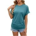 thumbnail image 1 of Scyoekwg Womens Casual Short Sleeve T Shirts Round Neck Pleated Tunic Tops Shirts Lightweight Trendy Solid Color Loose Blouses (Mint Green,XXL), 1 of 5