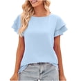 thumbnail image 1 of Scyoekwg Womens Casual Short Sleeve Tops Round Neck Elegant Shirt Lightweight Trendy Solid Color Shirts Loose Blouses (Light Blue,XL), 1 of 5