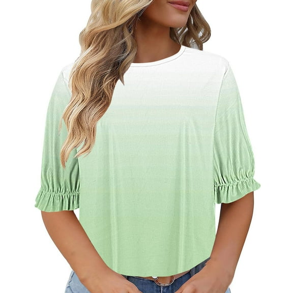 Scyoekwg Womens Casual Short Sleeve Tops Round Neck Tunic Tops Trendy Shirts Loose Lightweight Gradient Color Blouses (Mint Green,XXXL)