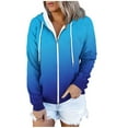 thumbnail image 1 of Scyoekwg Womens Coats Gradient Color Casual Lightweight Trendy Zipper Drawstring Hooded Sweatshirt Hoodies Coats with Pocket Loose Long Sleeve Fall Coats Jacket(Blue,XXL), 1 of 4