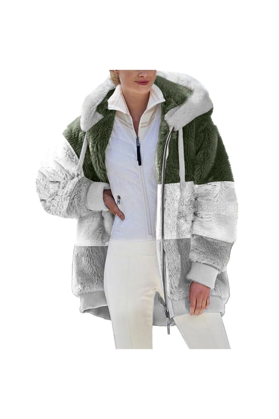 Womens Coats and Jackets Overcoat Long Sleeve Hooded Neck Coat Leopard Print Casual Warm Faux Coat Jacket Winter Zipper Outerwear #A05-Army Green XXXXXL