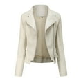 thumbnail image 1 of Scyoekwg Womens Coats Leather Jacket Zipper Lapel Short Leather Coats Trendy Moto Biker Coat Solid Color Casual Vintage Fall Coats Long Sleeve Coats(Beige,M), 1 of 4