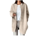 thumbnail image 1 of Scyoekwg Womens Coats Outerwear Winter Fall and Winter Warm Button Long Jacket with Pocket Winter Warm Jackets Casual Solid Color Outwear Loose Long Sleeve Outerwear (Beige,XS), 1 of 4