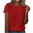 thumbnail image 1 of Scyoekwg Womens Crewneck Basic Tops Summer Solid Color Short Sleeve T Shirts Loose Casual Trendy Ladies Tops Tshirt Blouses (Red,XL), 1 of 3