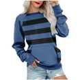 thumbnail image 1 of Scyoekwg Womens Crewneck Sweatshirt Dressy Casual Long Sleeve Loose Color Block Graphic Sweatshirt Fall Winter Clothes Trendy Pullover Tops Pullover(Navy,S), 1 of 6