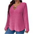 thumbnail image 1 of Scyoekwg Womens Dressy Tops Fall Shirts Loose Trendy Long Sleeve Solid Color Comfy Clothes for Women V-Neck Metal Buckle Sweater Tops Pullover Tops Blouses(Hot Pink,XXL), 1 of 6