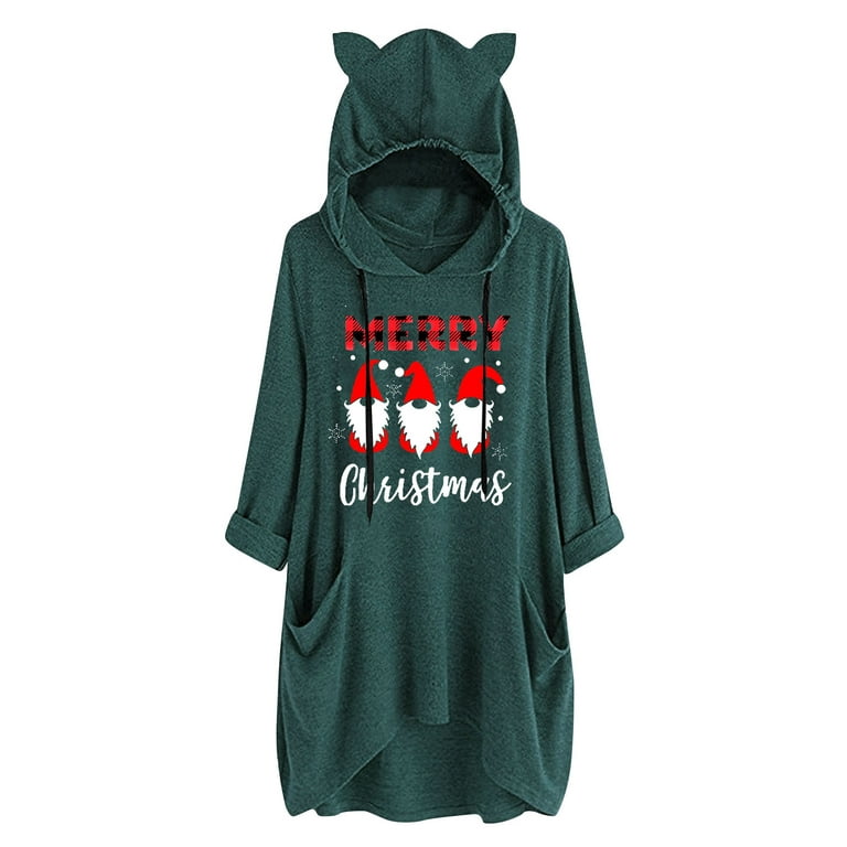 Scyoekwg Womens Fall Fashion 2022 Sweatshirt for Women Graphic Sweatshirt  Christmas Printed with Pocket Long Sleeves Pullover Sweatshirt Loose Hooded  Casual Crewneck Drawstring Army Green XL 