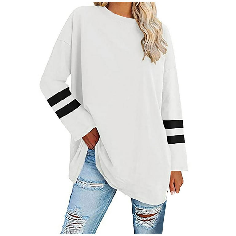 Scyoekwg Womens Fall Fashion Long Sleeve Comfy Tops Classic Solid Color  Ladies Tops Loose Comfy Round Neck Pullover Casual Tunic Tops Lightweight