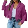 thumbnail image 1 of Scyoekwg Womens Fall Jackets Suede Fringe Jacket Long Sleeve Leather Coat Fashion Cropped Coats Western Outfits (Hot Pink,XL), 1 of 5