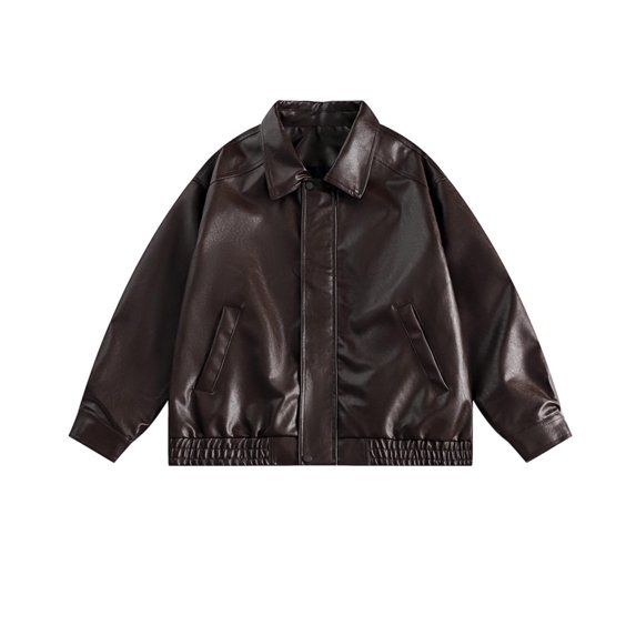 Scyoekwg Womens Fall Leather Jackets Solid Color Casual Zipper Lapel Short Leather Coats Vintage Long Sleeve Fall Coats Moto Biker Coat Trendy Coats(Brown,L)