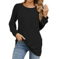 thumbnail image 1 of Scyoekwg Womens Fall Tops Crewneck Lightweight Pleated Tunic Tops Loose Fashion Dressy Casual Blouses Vintage Long Sleeve Tops Fall Clothes Solid Color Pullover(Black,M), 1 of 7