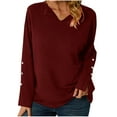 thumbnail image 1 of Scyoekwg Womens Fall Tops Long Sleeve Comfy Clothes for Women V-Neck Button Basic Tops Pullover Tops Trendy Dressy Casual Loose Solid Color Blouses(Wine,XL), 1 of 6