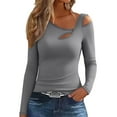 thumbnail image 1 of Scyoekwg Womens Fall Tops Long Sleeve Going Out Top Solid Color Casual Cutout Tops Comfy Slim Fit Basic Tee Pullover (Gray,XL), 1 of 5