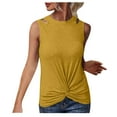 thumbnail image 1 of Scyoekwg Womens Fashion Tank Top Casual Dressy Blouse Sling Crewneck Hollow Out Front Twisted Tank Tops Suspenders Sleeveless Slim Solid Color Summer Blouses (Yellow,XL), 1 of 6